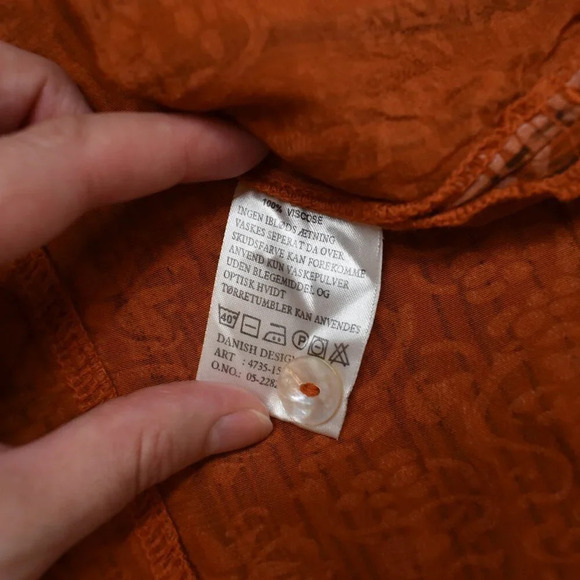 UNO Danmark Floral Blouse Button Down Sz O/S Drawstring Back Boho Cottagecore - Picture 9 of 16